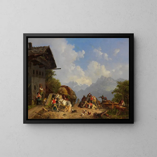 Rixe devant l'auberge - Heinrich Bürkel — framed artwork on a wall