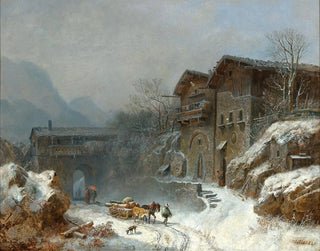 Winter in Rattenberg - Heinrich Bürkel — weergave van het kunstwerk