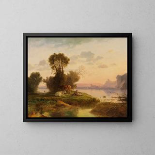 Arcadisch landschap - Heinrich Dreber — ingelijst kunstwerk aan de muur