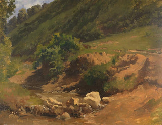 Steile helling met beek op de achtergrond - Heinrich Dreber — weergave van het kunstwerk