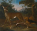Een landschap met honden die een hert jagen - Heinrich Lihl — weergave van het kunstwerk
