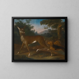 Een landschap met honden die een hert jagen - Heinrich Lihl — ingelijst kunstwerk aan de muur