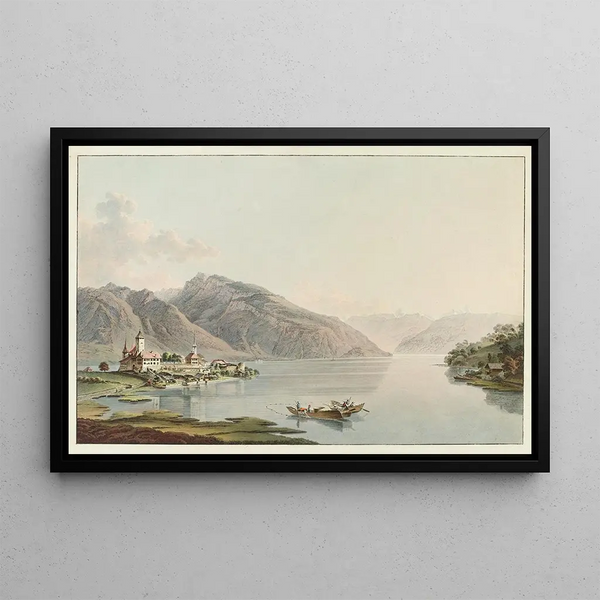 View of Spiez Castle on Lake Thun - Heinrich Rieter — framed artwork on a wall