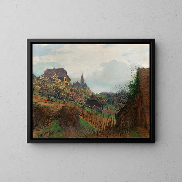 View of Weienkirchen from a vineyard in the Wachau region - Heinrich Tomec — framed artwork on a wall