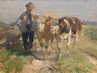 Landbouwer met Khen - Heinrich von Zügel — weergave van het kunstwerk