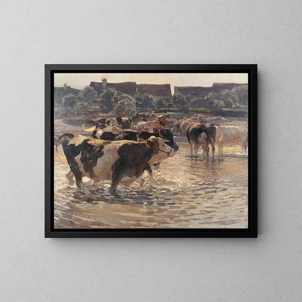 Evening Gluttony Painting near Woerth - Heinrich von Zügel — framed artwork on a wall