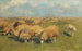 Troep schapen met herdershond in de weide - Heinrich von Zügel — weergave van het kunstwerk