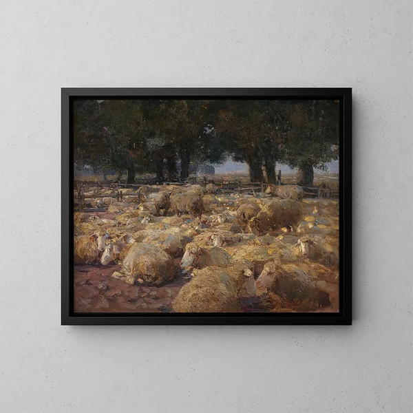Sheep Pasture in Heidemoor - Heinrich von Zügel — framed artwork on a wall