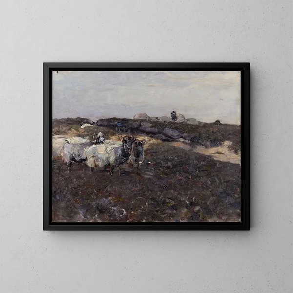 Sheep in the Moorland - Heinrich von Zügel — framed artwork on a wall