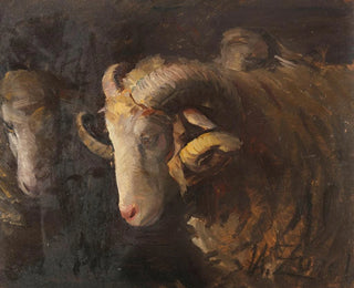 van Tête de bélier et brebis mère - Heinrich von Zügel — weergave van het kunstwerk