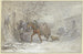 van een winterboerderij, een paard wordt door de koetsier naar de stallen geleid - Heinrich Winter — weergave van het kunstwerk
