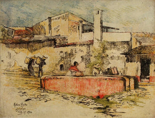 De roze fontein in Jalapa - Helen Hyde — weergave van het kunstwerk