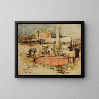De roze fontein in Jalapa - Helen Hyde — ingelijst kunstwerk aan de muur