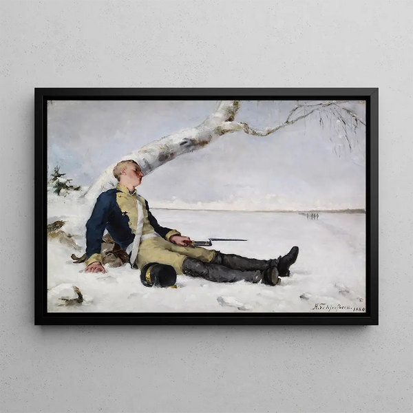 van het gewonde krijger schilderij in de sneeuw - Helene Schjerfbeck — ingelijst kunstwerk aan de muur