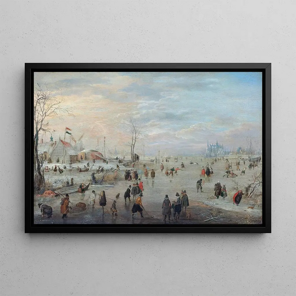 On the ice - Hendrick Avercamp — framed artwork on a wall