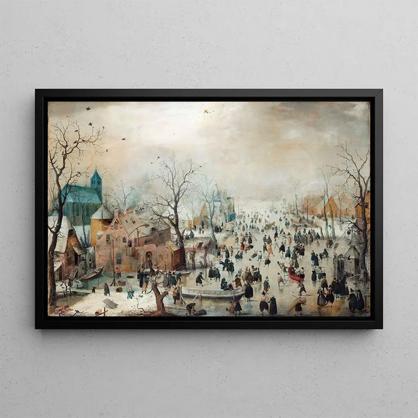 Winter Landscape with Skaters - Hendrick Avercamp — framed artwork on a wall