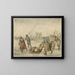 Landschap met winterse taferelen met twee vrouwen en een slee en andere figuren op het ijs, een galg op de achtergrond - Hendrick Avercamp — ingelijst kunstwerk aan de muur
