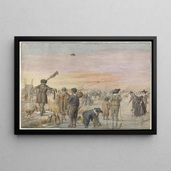 Hendrick Avercamp - Winter Scene on the Ice with a Hunter Showing an Otter.webp