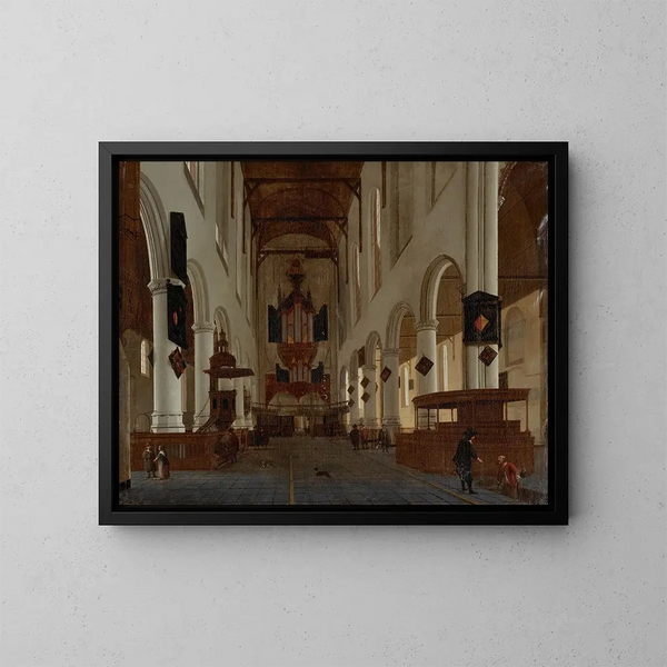 Interior of the Oude Kerk in Delft facing west - Hendrick Cornelisz van Vliet — framed artwork on a wall