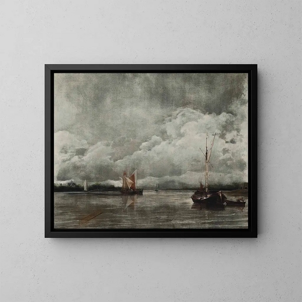 Bateaux à l'abri dans un calme plat - Hendrick Jacobsz Dubbels — framed artwork on a wall