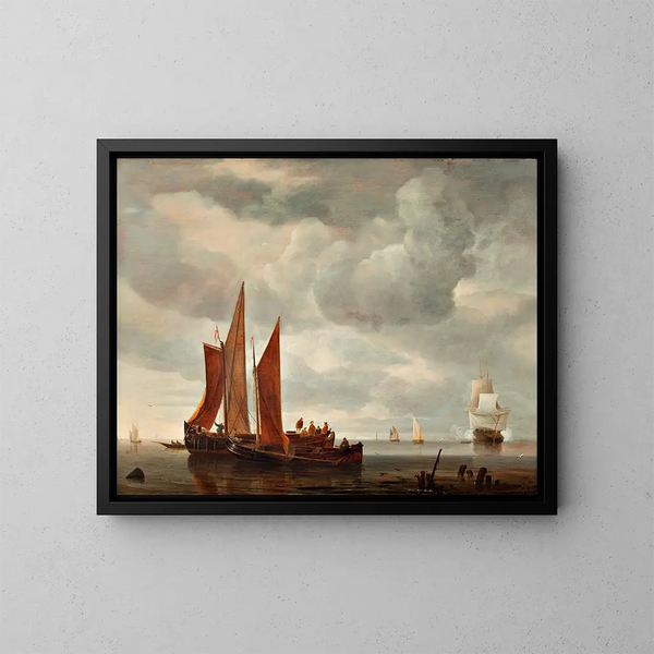Boats in front of Dordrecht - Hendrick Jacobsz Dubbels — framed artwork on a wall