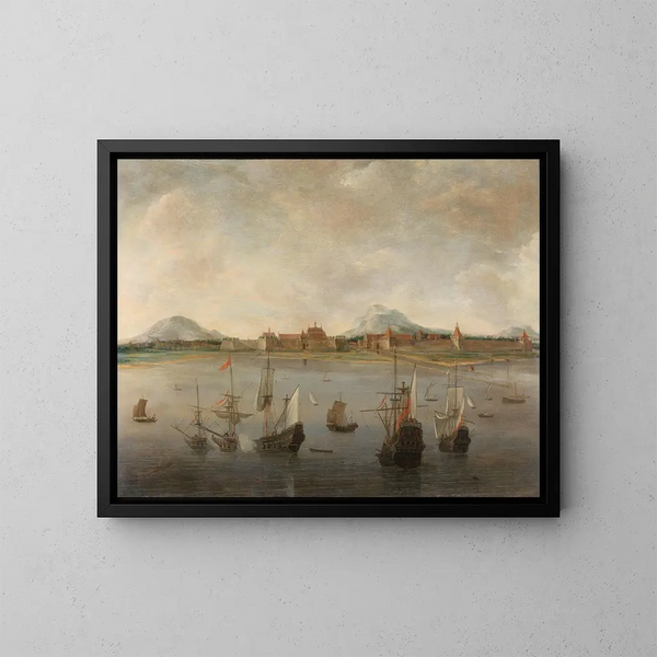 View of Batavia - Hendrick Jacobsz Dubbels — framed artwork on a wall