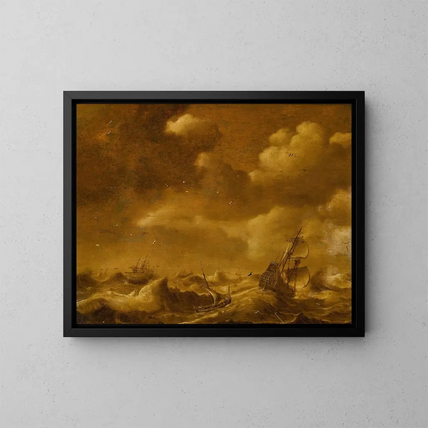 Navigation dans une tempête - Hendrick van Anthonissen — framed artwork on a wall