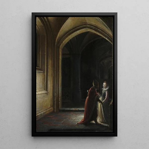 Esther and Mordecai - Hendrick van Steenwijck the Younger — framed artwork on a wall