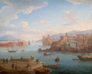 Uitzicht op een Middellandse Zeehaven - Hendrik Frans van Lint — weergave van het kunstwerk