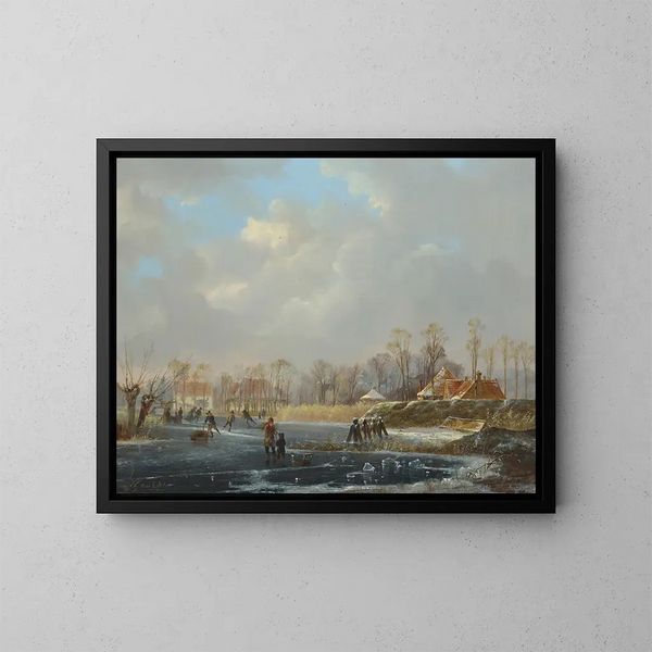 a landscape with figures on an icy river - Hendrik Gerrit ten Cate — framed artwork on a wall