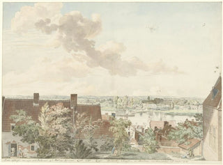 Uitzicht op Nijmegen met een boot op de rivier - Hendrik Hoogers — weergave van het kunstwerk