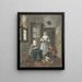 Binnenkant met een naaister, een dienstmeid en een jongen die speelt - Hendrik Jan van Amerom — ingelijst kunstwerk aan de muur