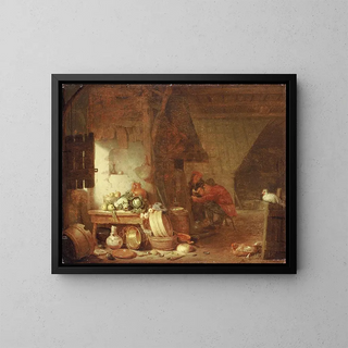Binnenkant van de boerenkeuken - Hendrik Martensz Sorgh — ingelijst kunstwerk aan de muur