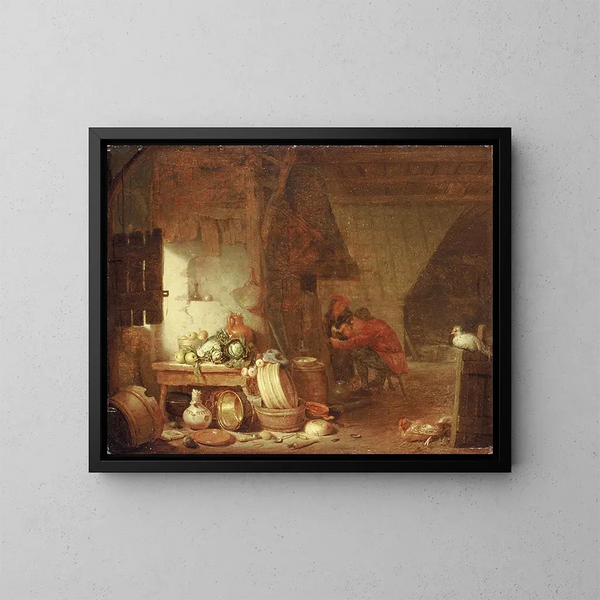 Interior of the peasant kitchen - Hendrik Martensz Sorgh — framed artwork on a wall
