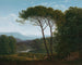 Landschap in cursief met dennenbomen - Hendrik Voogd — weergave van het kunstwerk
