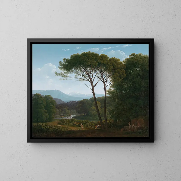 Landschap in cursief met dennenbomen - Hendrik Voogd — ingelijst kunstwerk aan de muur