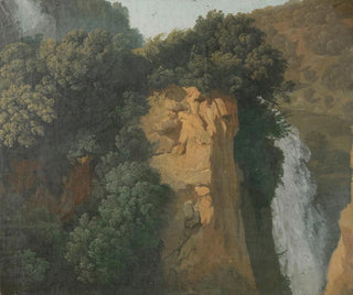 Falaises envahies avec une cascade en Italie, peut-être à Tivoli - Hendrik Voogd — weergave van het kunstwerk
