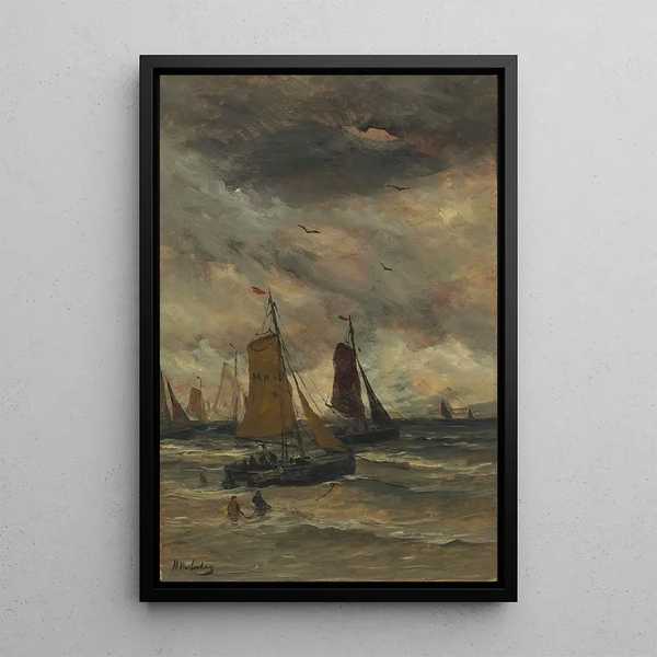 Bomschuiten en mer - Hendrik Willem Mesdag — framed artwork on a wall