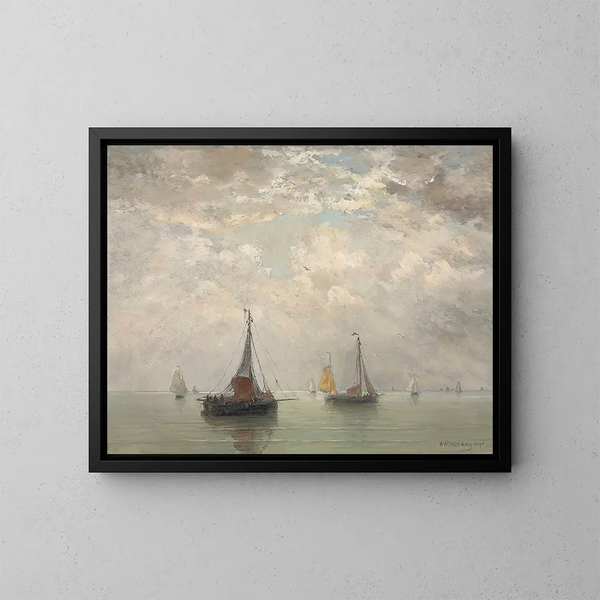 Barges sur les brisants - Hendrik Willem Mesdag — framed artwork on a wall
