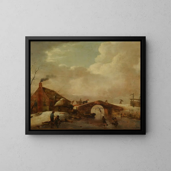 Winter Landscape Painting - Hendrik Willem Schweickhardt — framed artwork on a wall