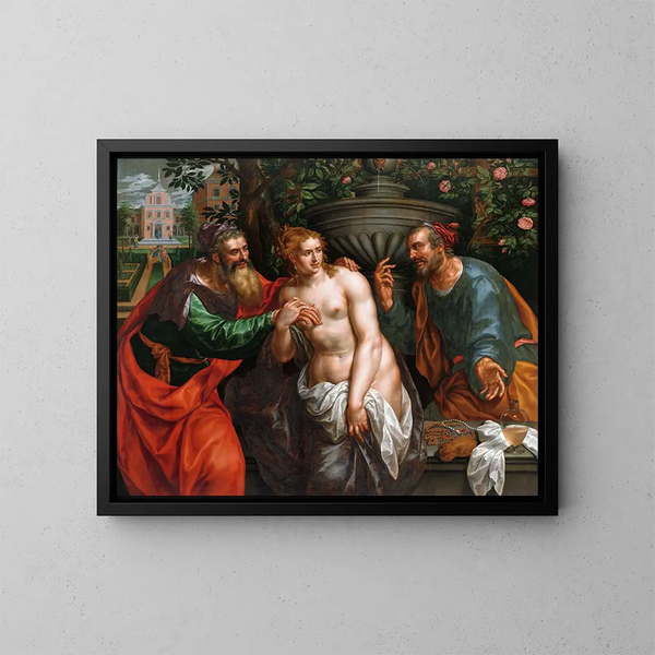 Susanne et les vieillards - Hendrik de Clerck — framed artwork on a wall