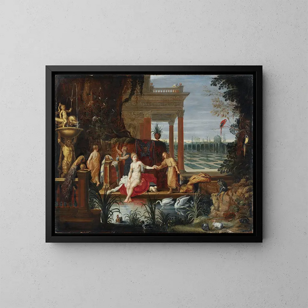 Bathsheba at the Bath Receiving King David's Letter - Hendrik van Balen — framed artwork on a wall