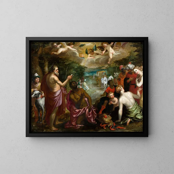 The Baptism of the Chamberlain of Queen Candace of Ethiopia - Hendrik van Balen — framed artwork on a wall