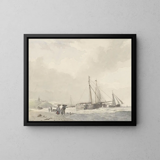 van het uitzicht op het strand van Scheveningen - Hendrikus van de Sande Bakhuyzen — ingelijst kunstwerk aan de muur