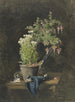 Een fuchsia in pot met kinderspeelgoed - Henri-Joseph Harpignies — weergave van het kunstwerk