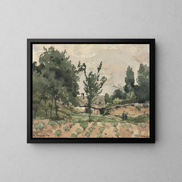 Landscape with Farm - Henri-Joseph Harpignies — framed artwork on a wall