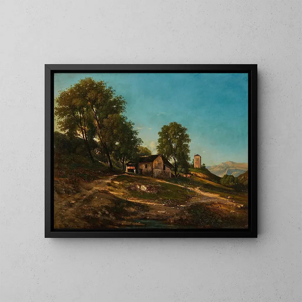 Summer Landscape with Farm - Henri-Joseph Harpignies — framed artwork on a wall