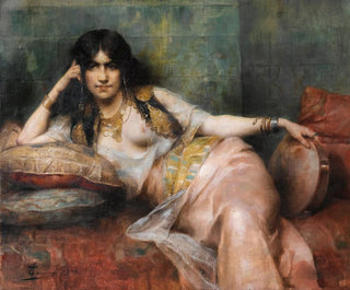 Odalisque met tambourijn - Henri Adrien Tanoux — weergave van het kunstwerk