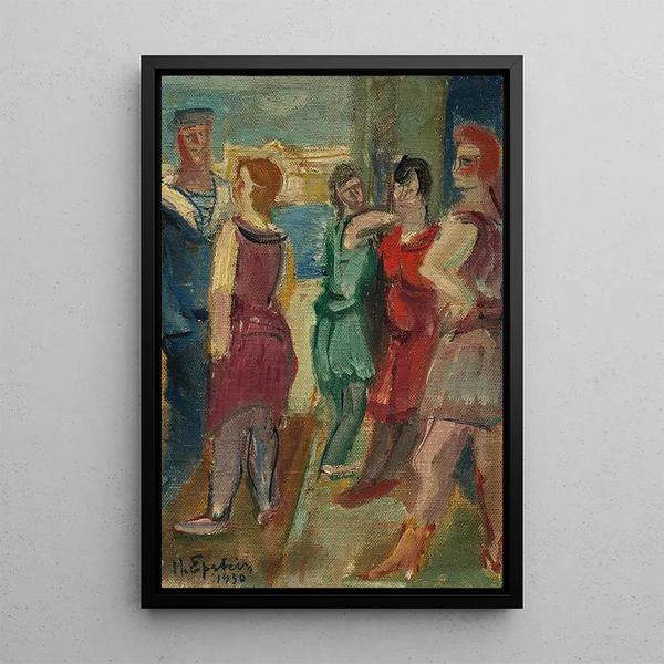 Vrouwen en zeelieden aan de haven - Henri Epstein — ingelijst kunstwerk aan de muur
