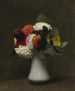 Fantin-Latour’s Dahlias — colourful bouquet in a light-grey vase